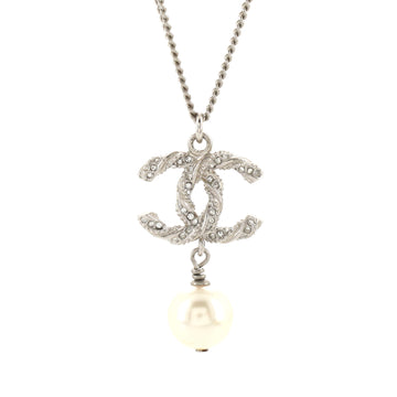 Chanel Twisted CC Pendant Necklace Metal with Crystals and Faux Pearl