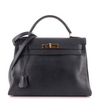 Hermes Kelly Handbag Blue Courchevel with Gold Hardware 32