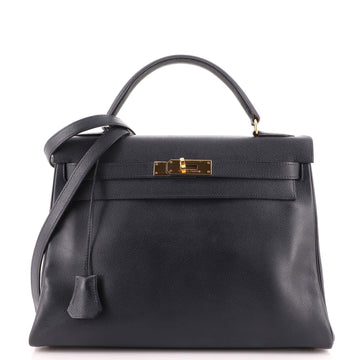 Hermes Kelly Handbag Blue Courchevel with Gold Hardware 32