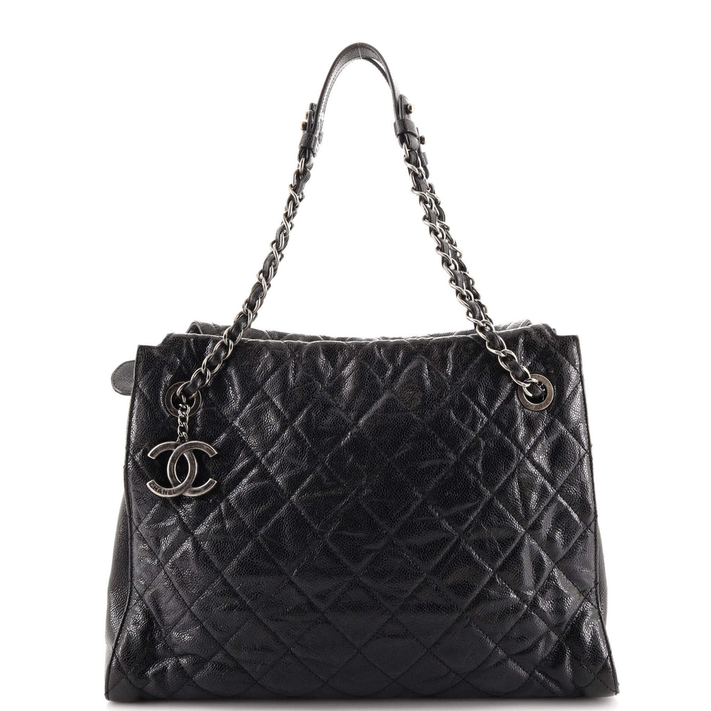 Chanel CC Crave Shoulder Bag Quilted Glazed Caviar Medium Black 191417239