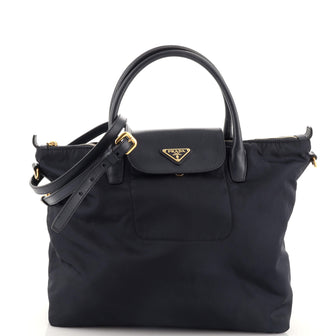 Prada Convertible Flap Tote Tessuto and Saffiano Leather Medium
