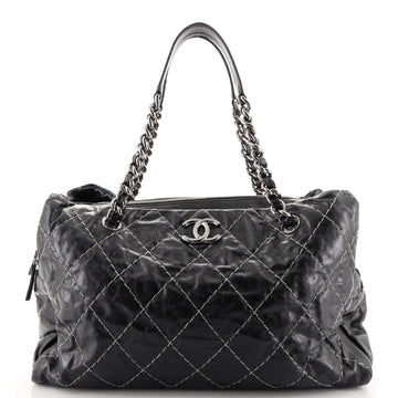 Chanel Stitched Zip Tote Distressed Leather