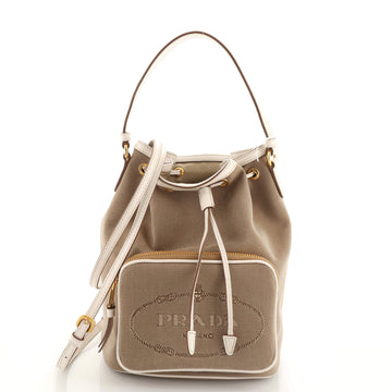 Prada Logo Drawstring Bucket Bag Canvas