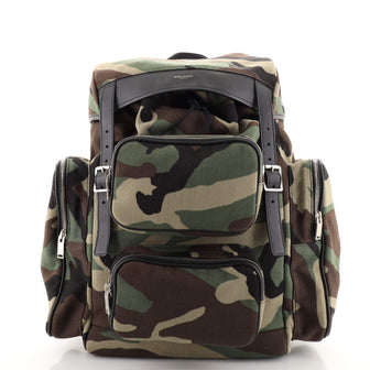 Saint Laurent Delave Multi-Pocket Backpack Camouflage Canvas