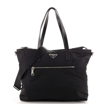 Prada Zip Convertible Shopping Tote Tessuto with Saffiano Leather Medium