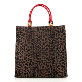 Fendi Vintage FF Handle Tote Leopard Print Jacquard Tall