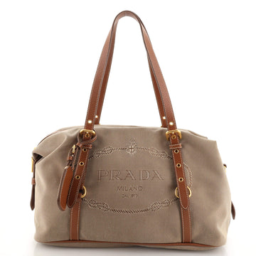 Prada Logo Bauletto Bag Canvas Medium