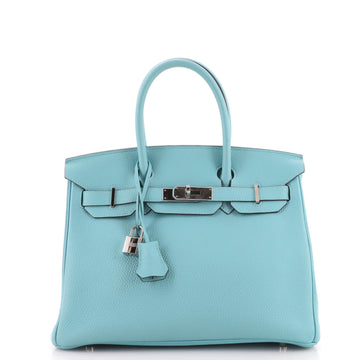 Hermes Birkin Handbag Blue Togo with Palladium Hardware 30