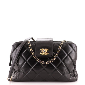 Chanel Daily Walk Double Zip Shoulder Bag Quilted Glazed Calfskin Medium