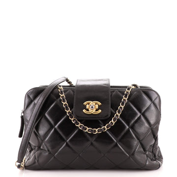 Chanel Daily Walk Double Zip Shoulder Bag Quilted Glazed Calfskin Medium
