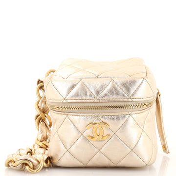 Chanel CC Cube Zip Clutch with Chain Handle Quilted Lambskin
