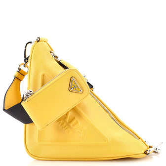 Prada Triangle Logo Zip Crossbody Bag Leather Small