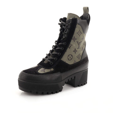 Louis Vuitton Women's Laureate Platform Desert Boots Suede with Monogram Canvas