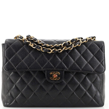 Chanel Vintage Square Classic Single Flap Bag Quilted Caviar Jumbo