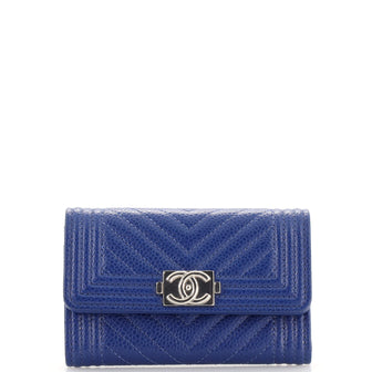 Chanel Boy Flap Card Case Chevron Caviar