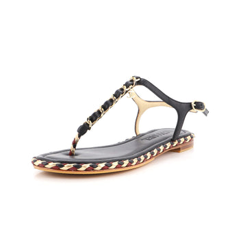 Chanel Women's CC Chain Thong Sandals Leather