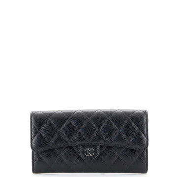 Chanel CC Gusset Classic Flap Wallet Quilted Caviar Long