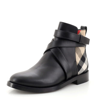 Burberry Women's New Pryle Boots Leather with Check Canvas