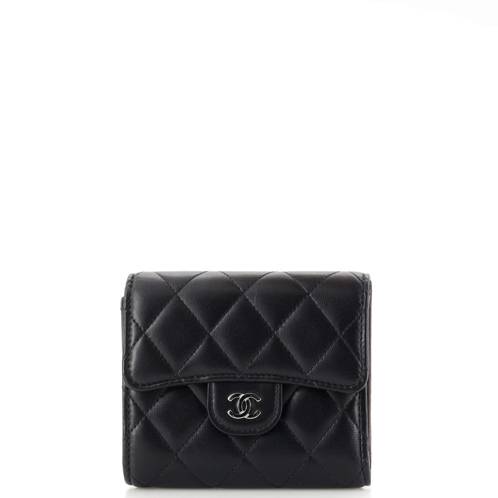 CHANEL Caviar Quilted Compact Flap Wallet Purple 1321894