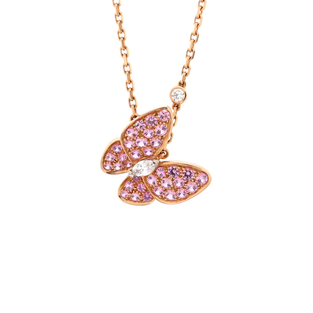 18KT VCA Two Butterfly Pendant Necklace with Mother-of-Pearl and Diamonds | Van  cleef and arpels jewelry, Butterfly pendant necklace, Butterfly pendant