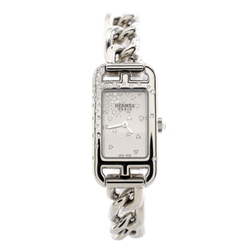 Hermes Nantucket Jete de Diamants Quartz Watch Stainless Steel with Diamonds 17