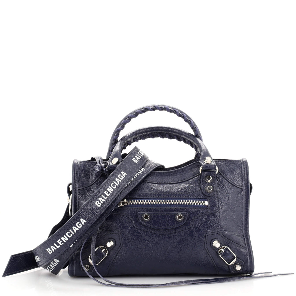 Balenciaga Logo Strap City Classic Studs Bag Leather Mini Blue 1916781