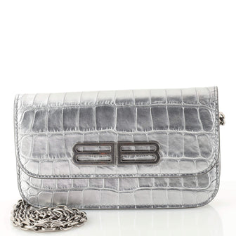 Balenciaga Gossip Wallet on Chain Crocodile Embossed Leather