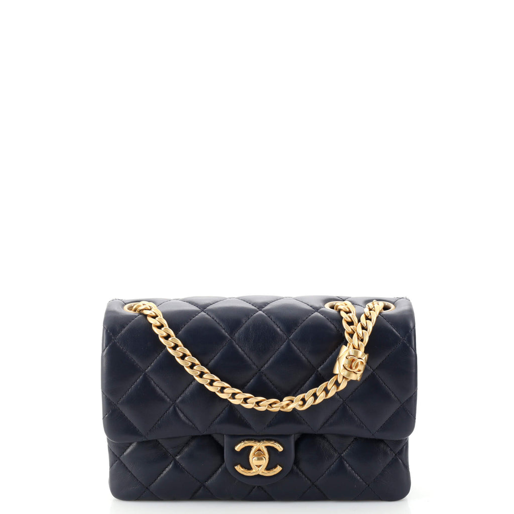 Chanel All Slide Long Flap Shoulder Bag Quilted Lambskin Small Blue 1917041