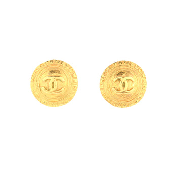 Chanel Vintage CC Round Clip-On Earrings Brooch Textured Metal