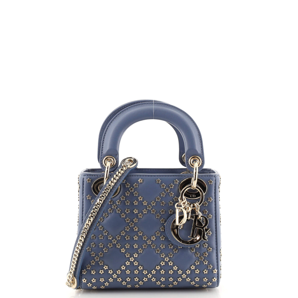 Mini Lady DIOR Handbag in Midnight Blue Satin Fabric and Rhinestones