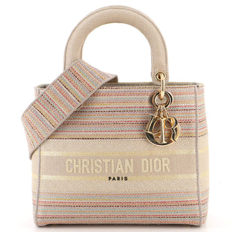 Christian Dior Lady D-Lite Bag Embroidered Canvas Medium