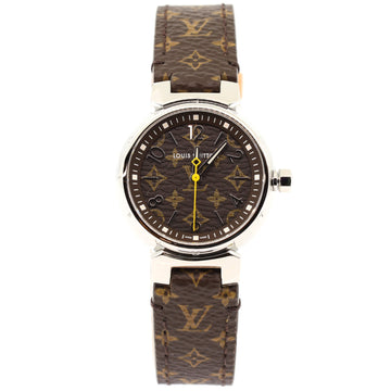 Louis Vuitton Tambour Quartz Watch Stainless Steel and Monogram Canvas Bracelet and Dial 28