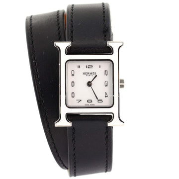Hermes Heure H Double Tour Quartz Watch Stainless Steel and Leather with Lacquer Bezel 21