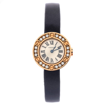 Cartier Love 18 Diamond Quartz Watch Rose Gold and Satin Leather with Diamond Bezel 24