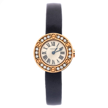 Cartier Love 18 Diamond Quartz Watch Rose Gold and Satin Leather with Diamond Bezel 24