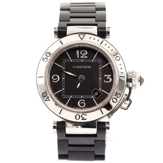 Cartier Pasha Seatimer Quartz Watch Stainless Steel and Rubber 33