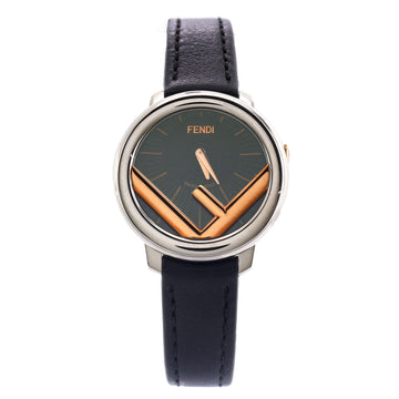 Fendi Run Away Round Quartz Watch Stainless Steel and Leather 28