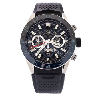 Tag Heuer Carrera Calibre Heuer 02 Skeleton Chronograph Automatic Watch Stainless Steel with Ceramic and Rubber 45