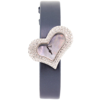 Piaget Limelight Funny Heart Quartz Watch White Gold and Satin with Paved Diamond Bezel and Mother of Pearl 30