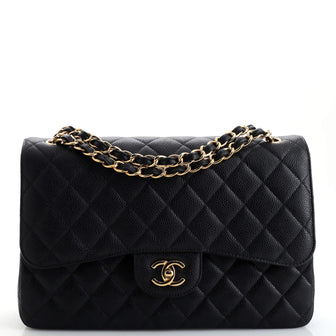Chanel Classic Double Flap Bag Quilted Caviar Jumbo