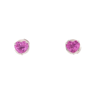 Cartier Heart Stud Earrings 18K White Gold with Pink Sapphires