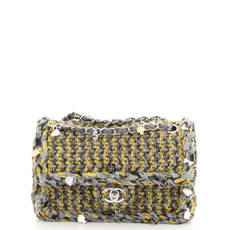 Chanel Charms Classic Double Flap Bag Braided Quilted Tweed Small