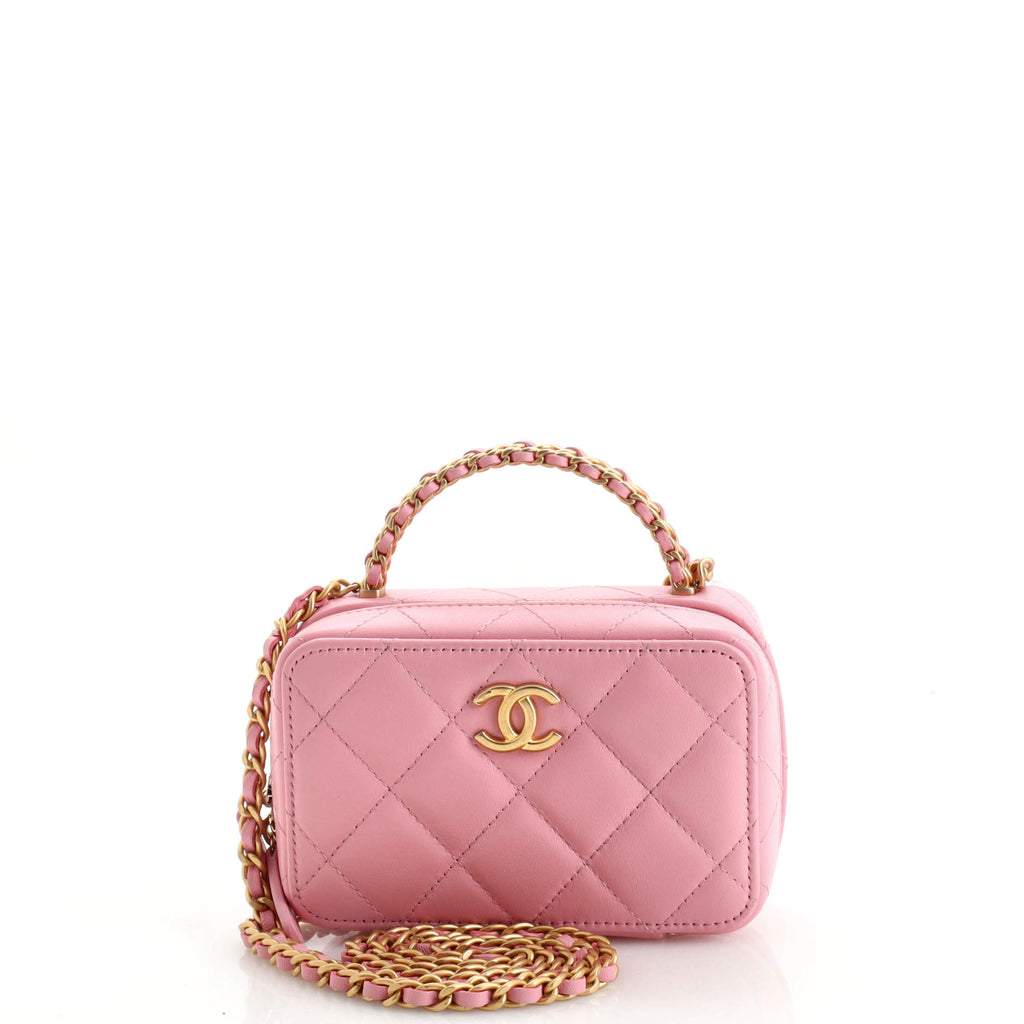 Chanel CC Chain Handle Zip Around Vanity Case with Chain Quilted Lambskin Mini  Pink 1918971