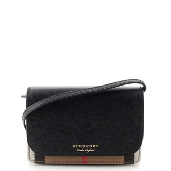 Burberry Hampshire Wallet on Chain Leather and House Check Canvas