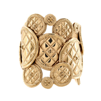 Chanel CC Stacked Cluster Cuff Bracelet Quilted Metal