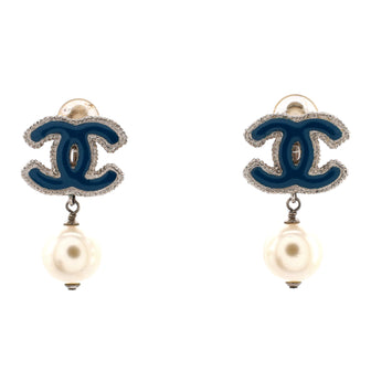 Chanel CC Drop Clip-On Earrings Metal with Enamel and Faux Pearls