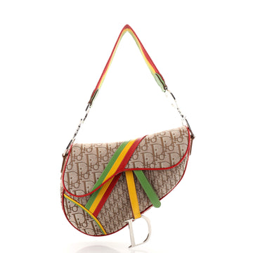 Christian Dior Vintage Rasta Saddle Bag Diorissimo Canvas Medium