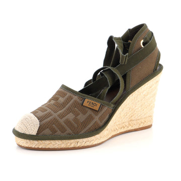 Fendi Women's Ankle-Wrap Wedge Espadrilles Zucca Jacquard