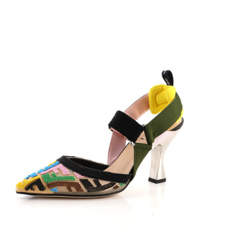 Fendi Women's Colibri Slingback Pumps Zucca Beaded Mesh