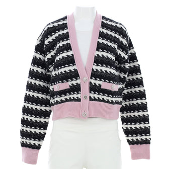 Chanel Women's Striped Button Up Cardigan Cashmere Blend
